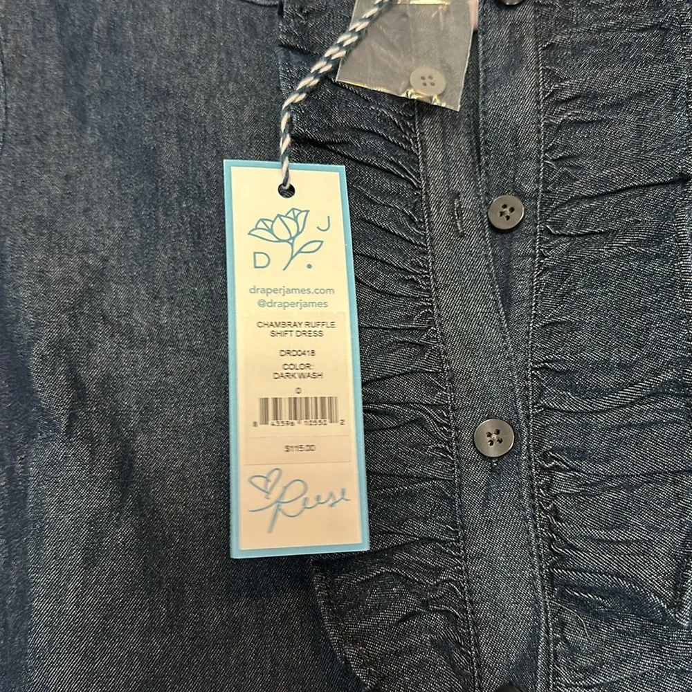 Draper James Chambray Ruffle Shift Dress - Size 0